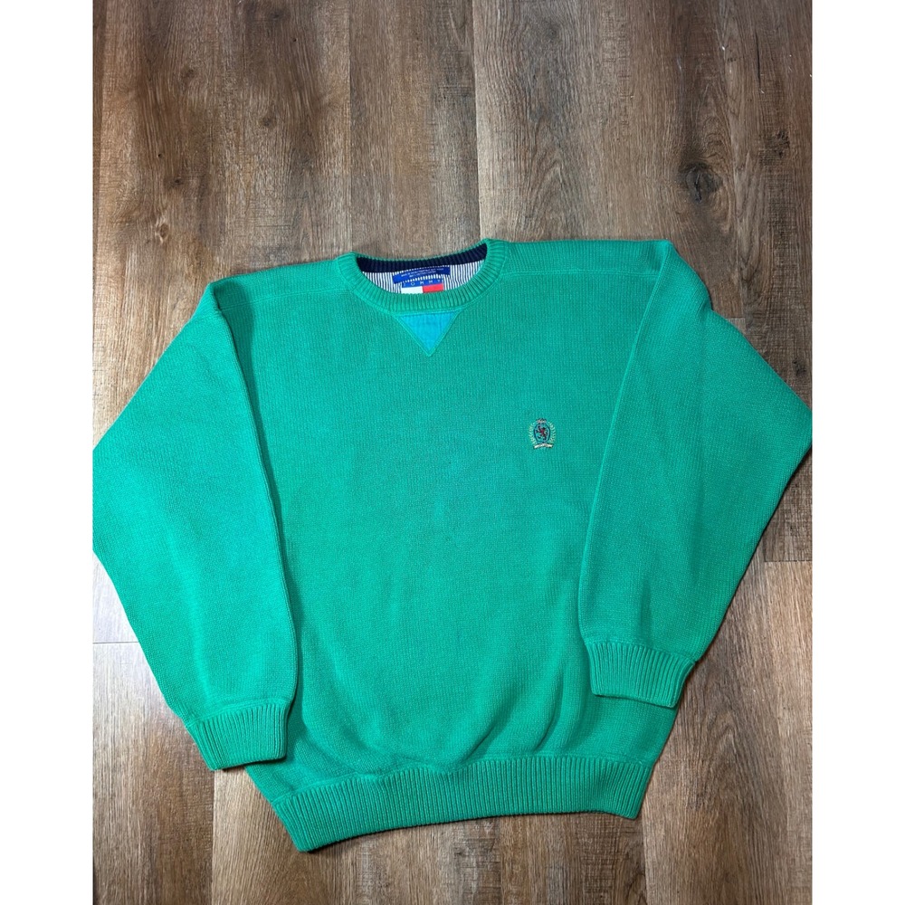 Vintage Tommy Hilfiger Green Cotton Knit Carlton Academia Sweater Mens Medium